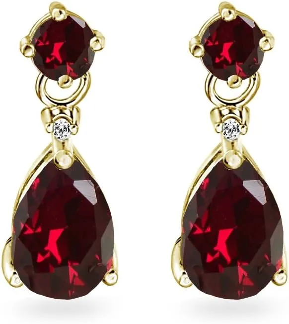 Sterling Silver or Gold Teardrop Birthstone Earrings - Genuine or Synthetic Gemstone Dangle Drop Earrings for Women
