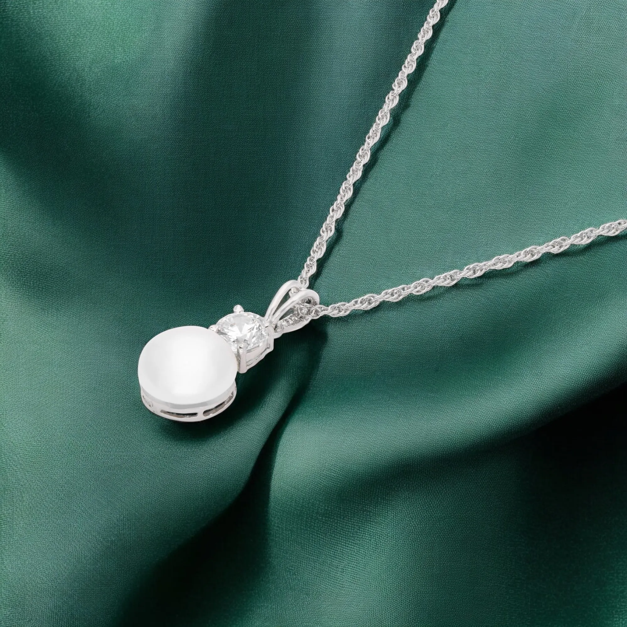 Sterling Silver Pearl-Inspired Drop Pendant with Solitaire Accent | SKU : 0003579312, 0021424267, 0021424274