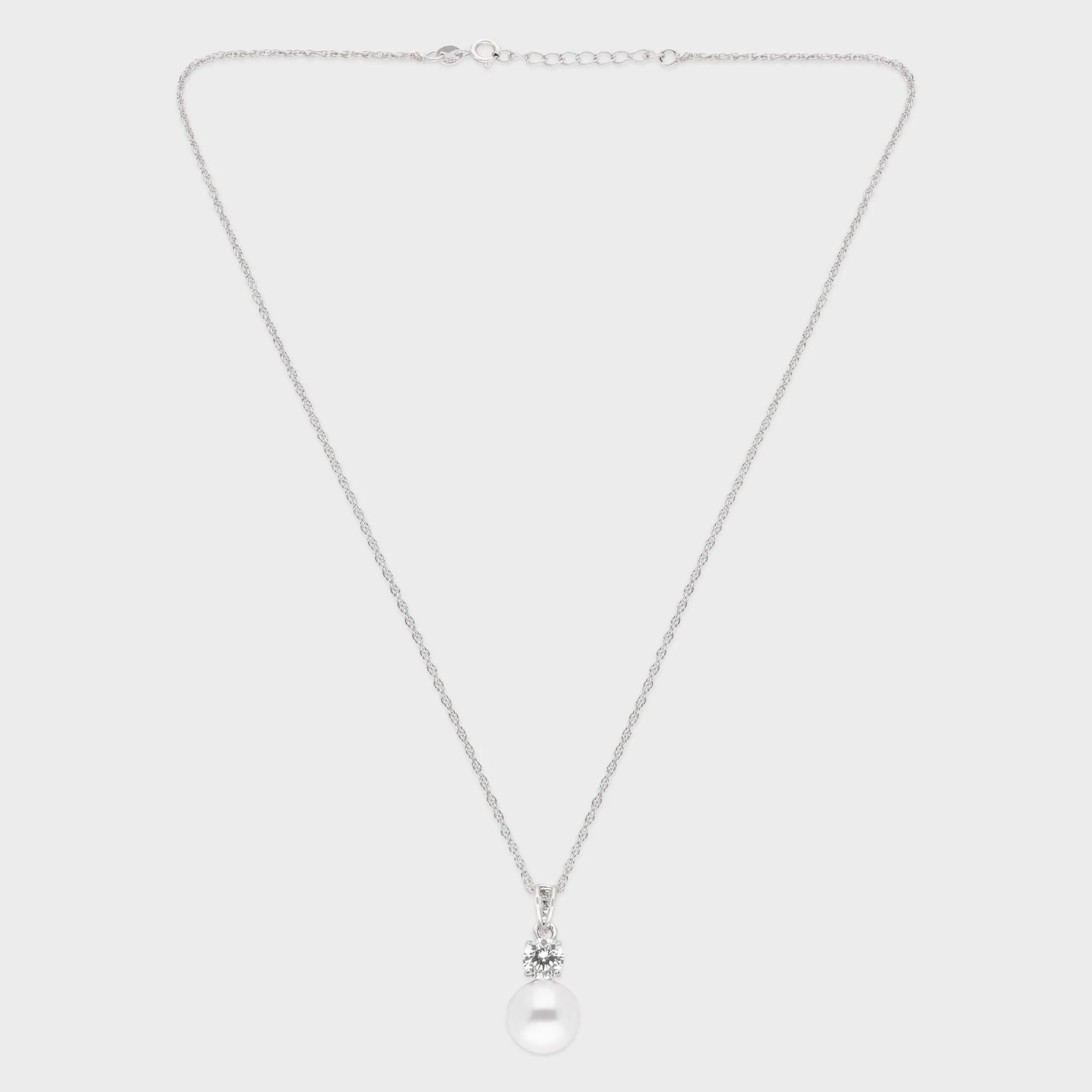 Sterling Silver Pearl-Inspired Drop Pendant with Solitaire Accent | SKU : 0003579312, 0021424267, 0021424274