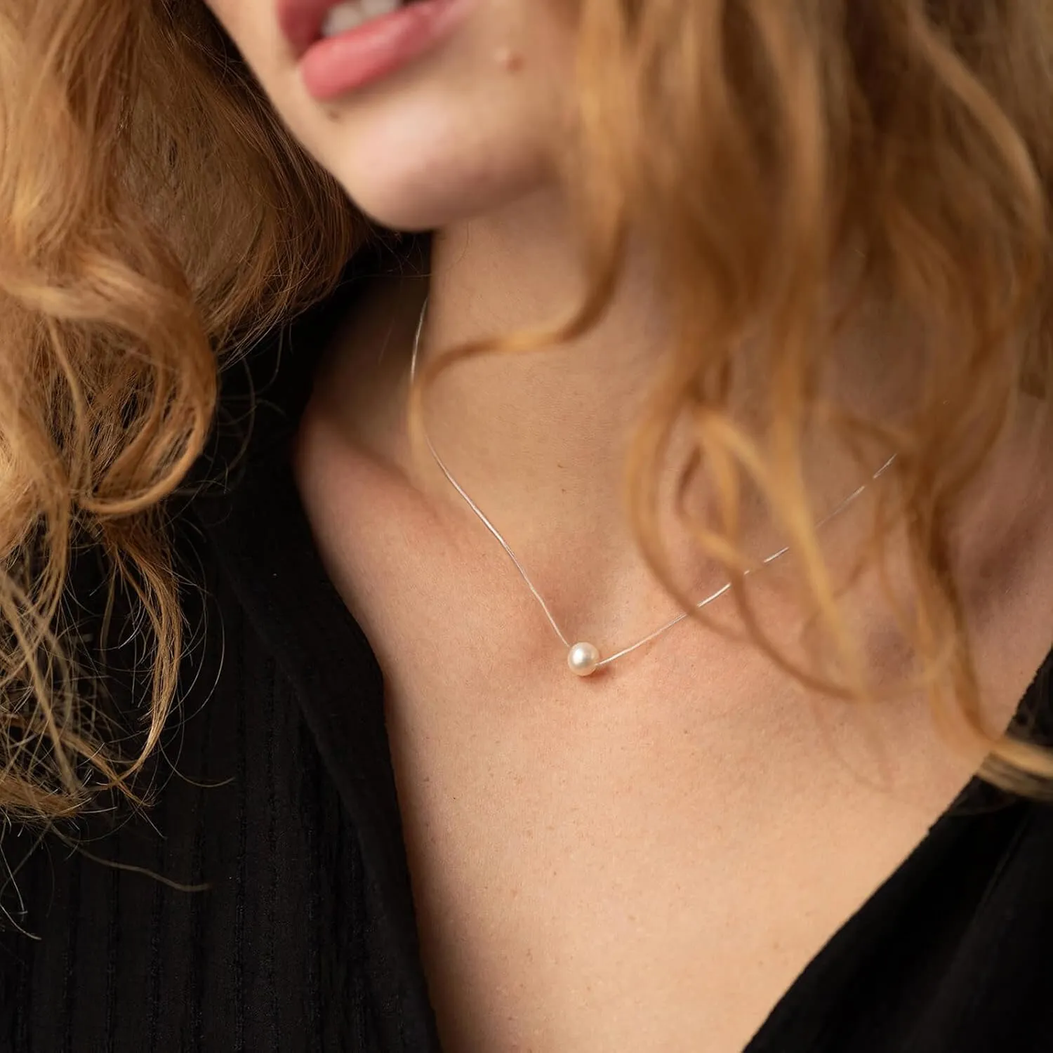 Sterling Silver Pearl Necklaces for Women, Gold/Silver Heart Necklaces for Girls, 10 13 16 21 30 40 50 60 Years old Birthday Wedding Jewelry Gifts, Single Pearl Simple Tiny Small Faux Pearl Necklaces