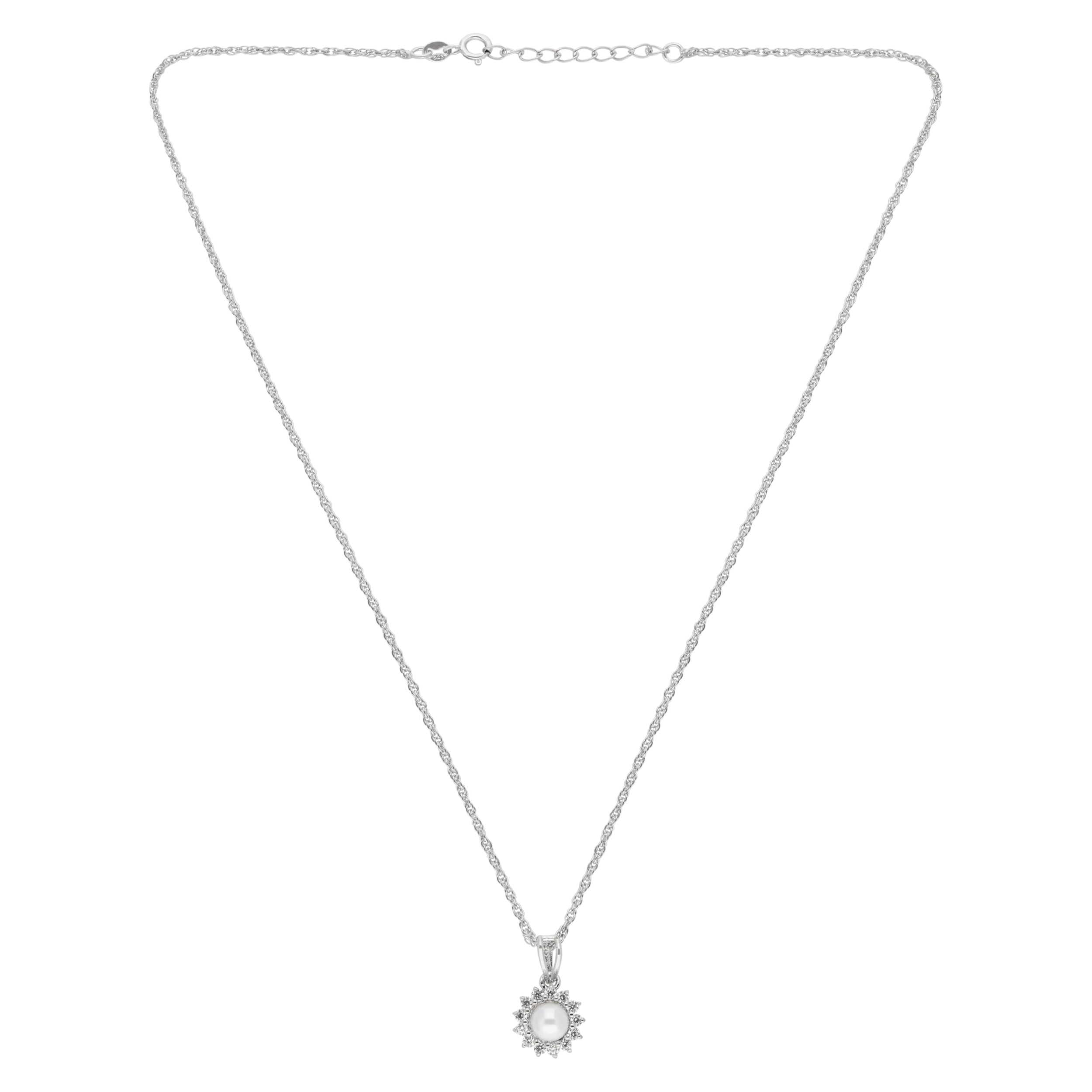 Sterling Silver Pearl Radiance Halo Pendant Necklace | SKU : 0003579398, 0021424427, 0021424434