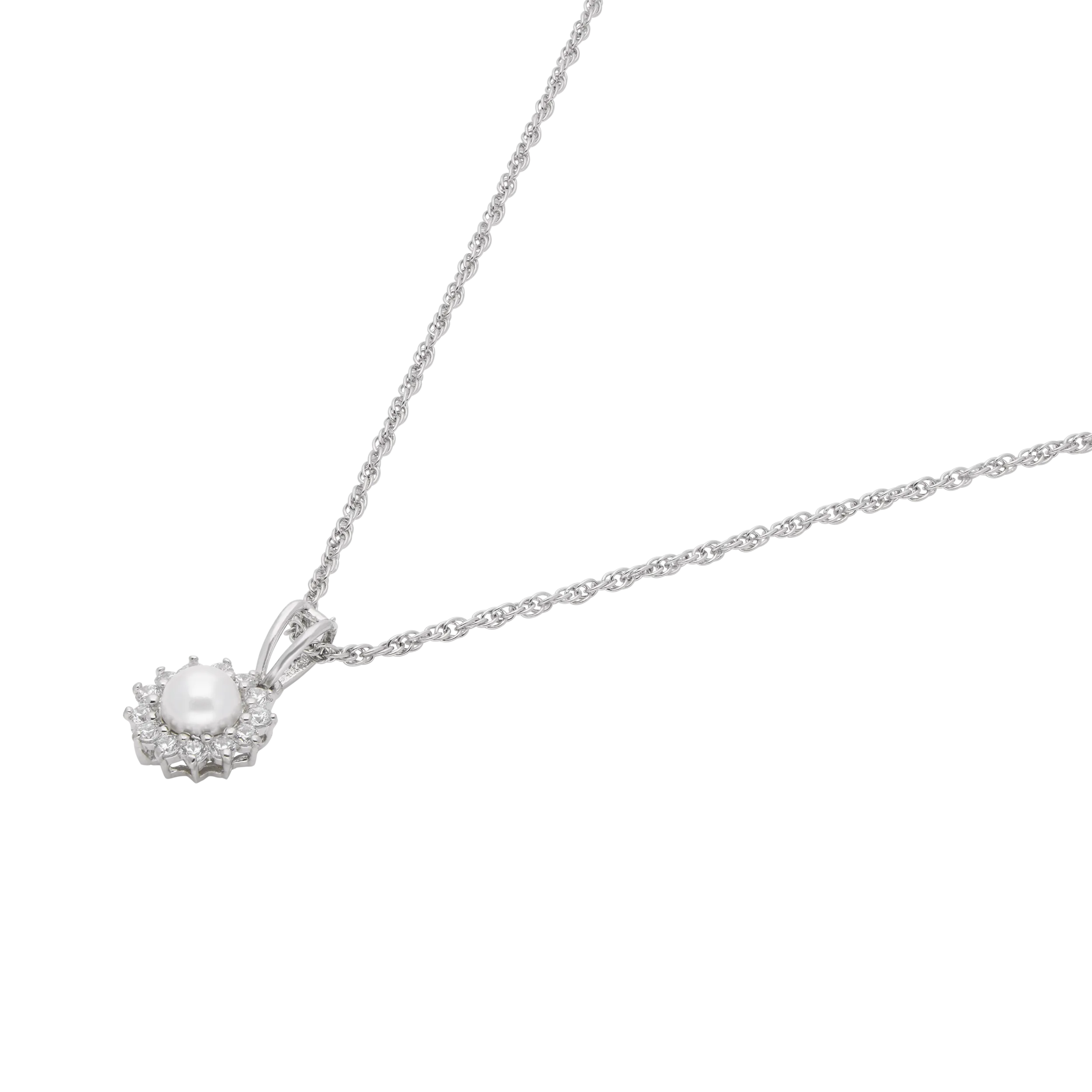 Sterling Silver Pearl Radiance Halo Pendant Necklace | SKU : 0003579398, 0021424427, 0021424434
