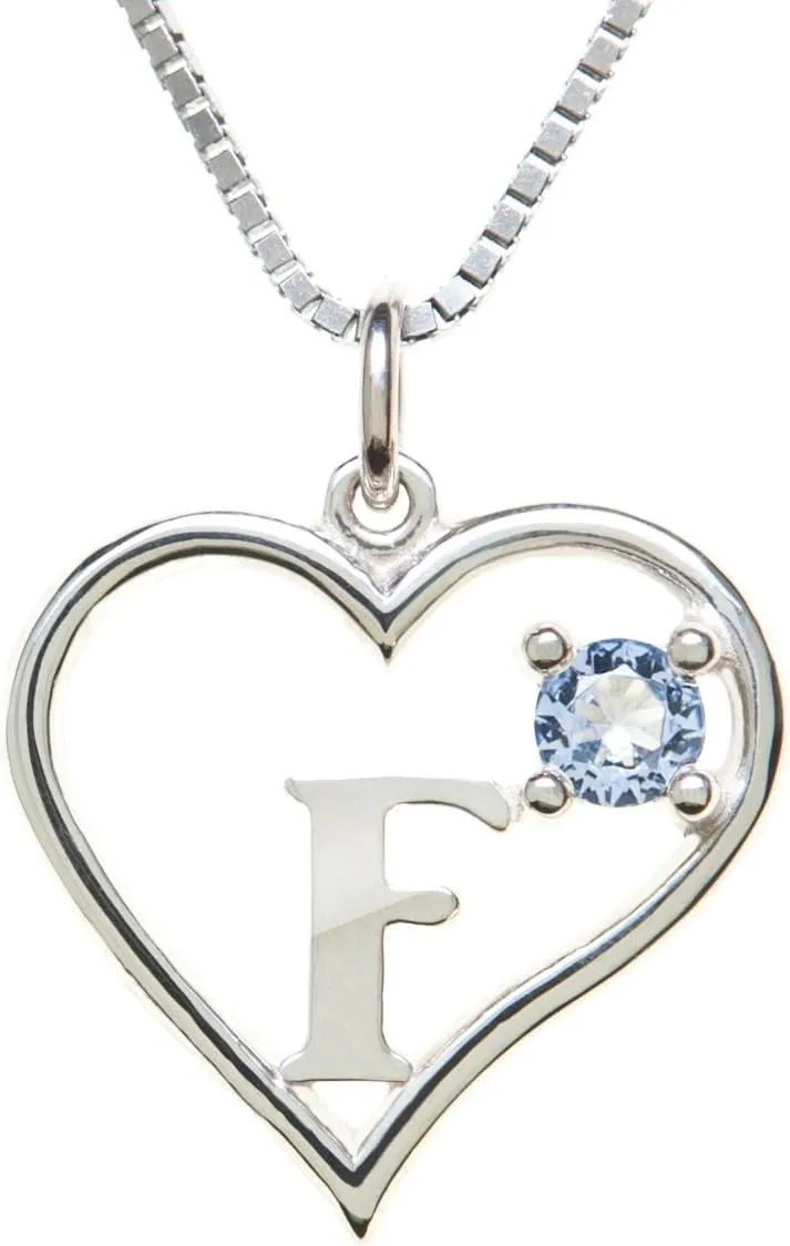 Sterling Silver Pendant Heart & Letter F