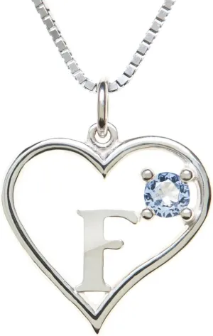 Sterling Silver Pendant Heart & Letter F
