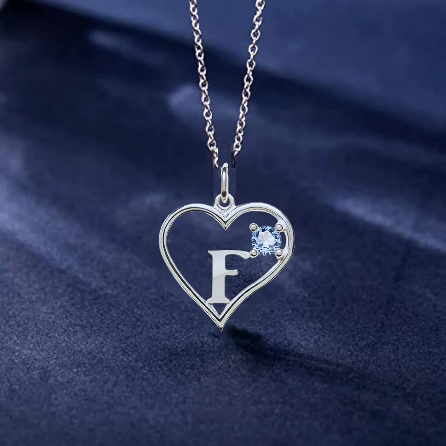 Sterling Silver Pendant Heart & Letter F