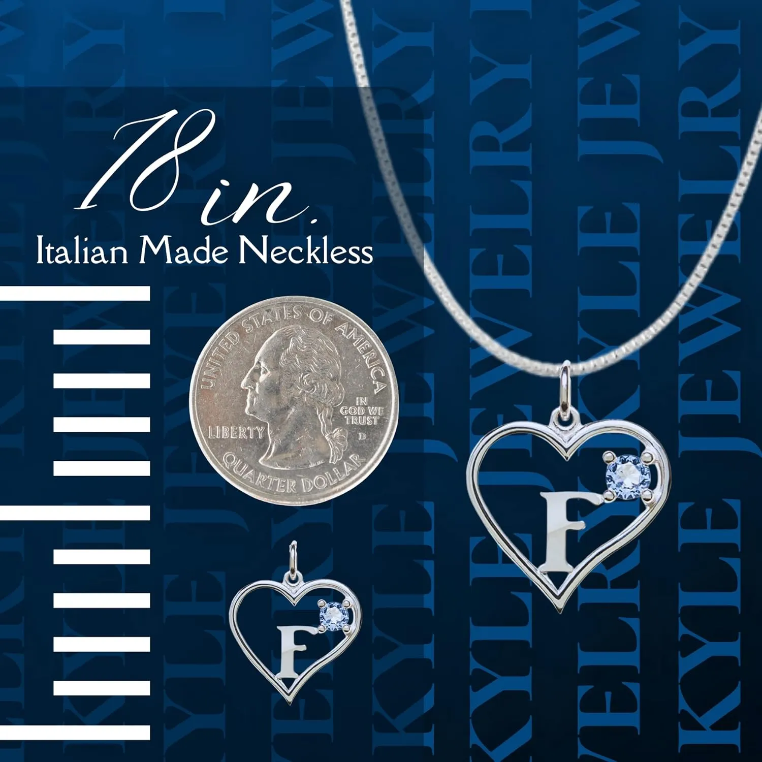 Sterling Silver Pendant Heart & Letter F
