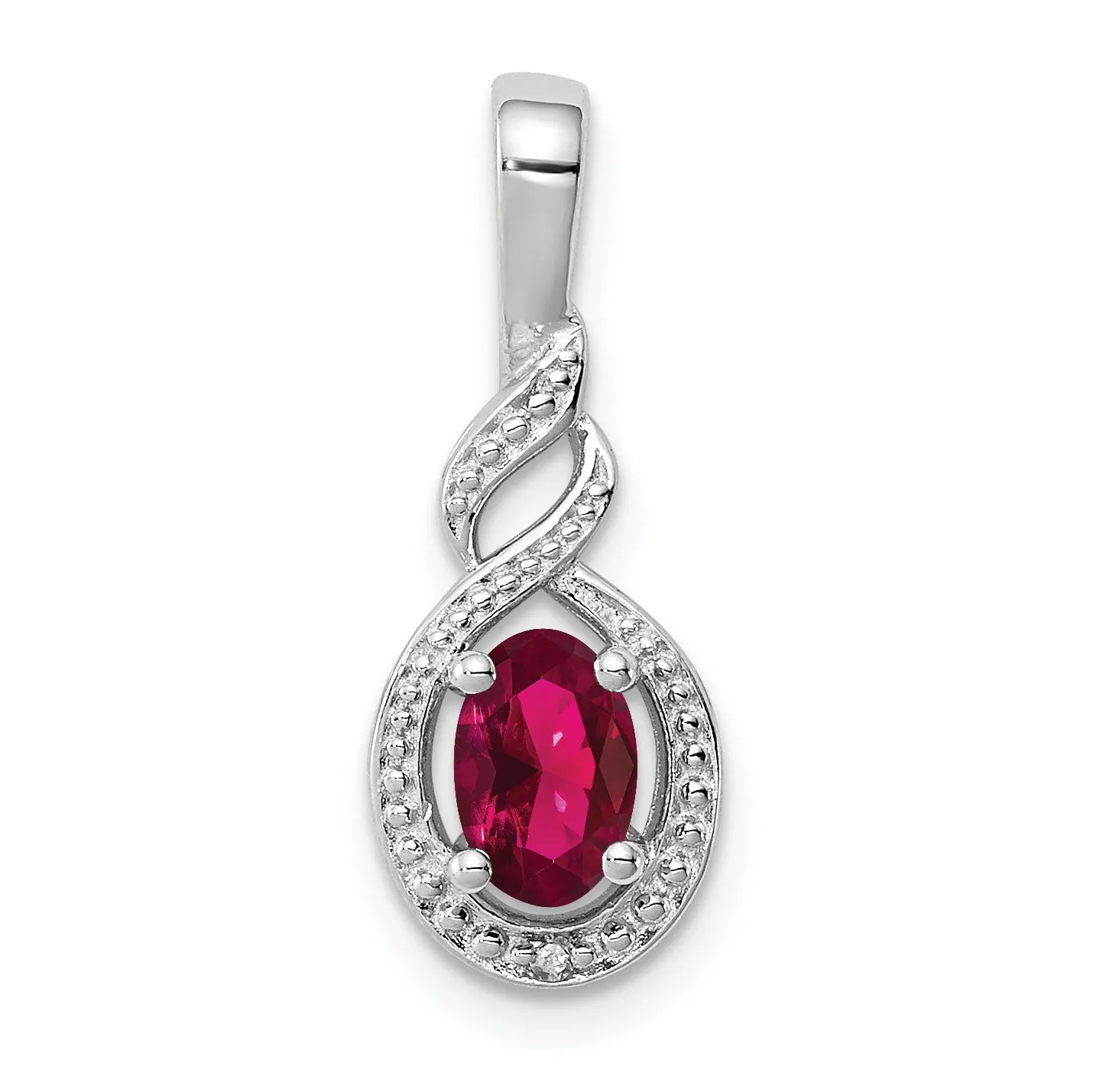 **Sterling Silver Rhodium-Plated Created Ruby & Diamond Birthstone Pendant July Elegance**