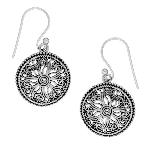 Sterling Silver Round Floral Filigree Dangle Earrings - Spiral Pattern