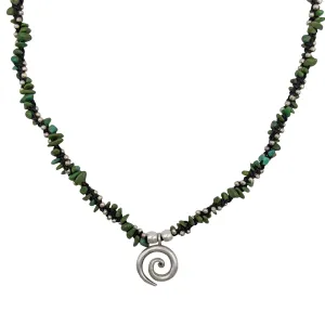 Sterling Silver Spiral Pendant Turquoise Bead Black Cord Necklace
