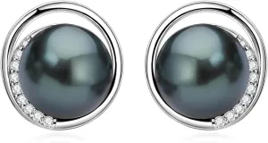 Sterling Silver Tahitian Black Pearl Stud Earrings, Genuine Black Pearls with Moissanite Anniversary Mother's Day Jewelry Gifts for Women
