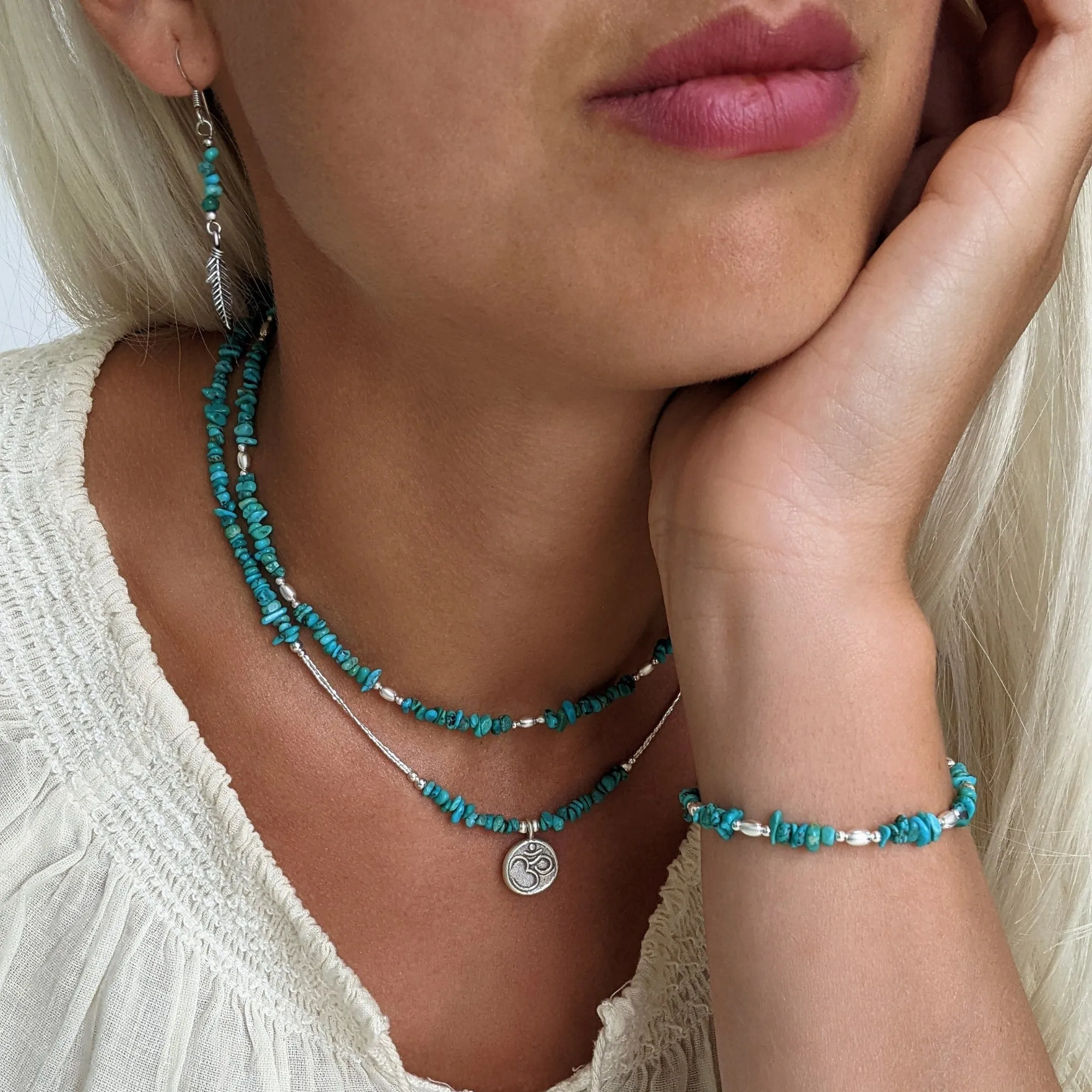 Sterling SIlver Turquoise Chip Bead Gemstone Strand Necklace