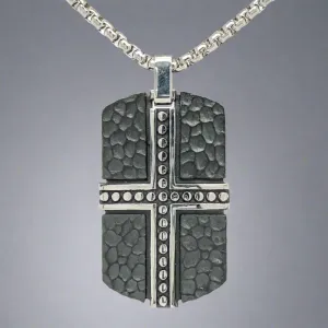STST Black IP Textured Cross Dog Tag Pendant