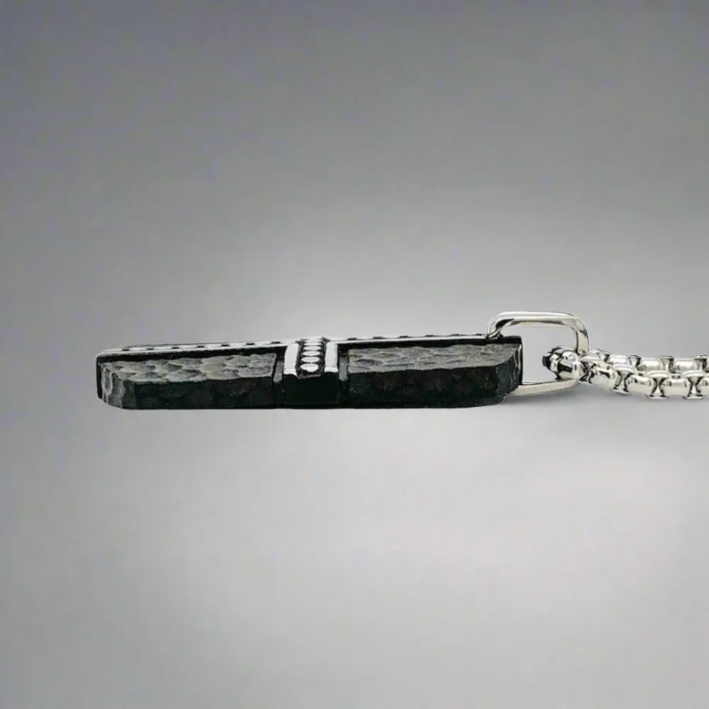 STST Black IP Textured Cross Dog Tag Pendant