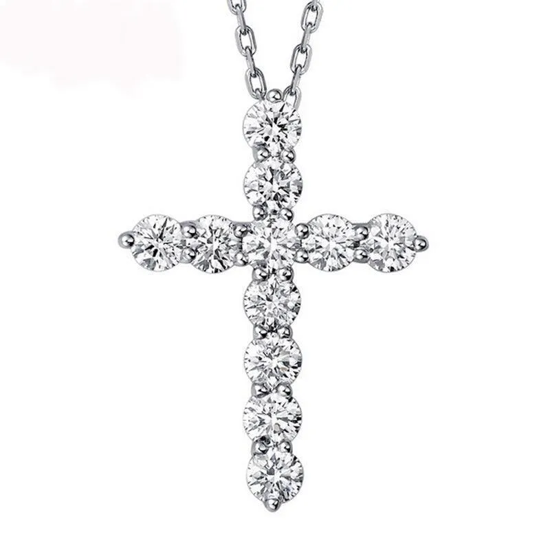 Stunning AAA  CZ Zirconia Crystals Cross Silver Pendant Necklaces For Women. Trendy Christian Jewellery