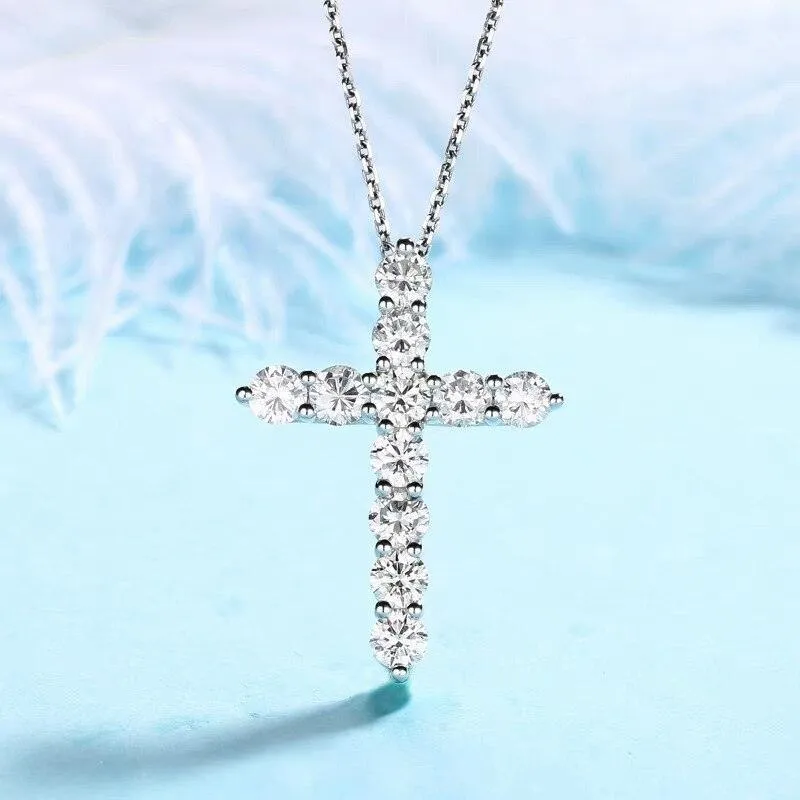 Stunning AAA  CZ Zirconia Crystals Cross Silver Pendant Necklaces For Women. Trendy Christian Jewellery