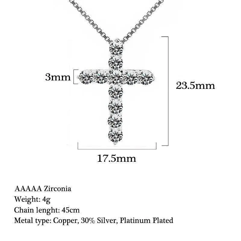 Stunning AAA  CZ Zirconia Crystals Cross Silver Pendant Necklaces For Women. Trendy Christian Jewellery