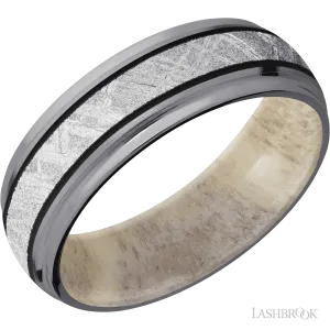Tantalum with Satin , Polish Finish and Meteorite Inlay and Antler - 7MM