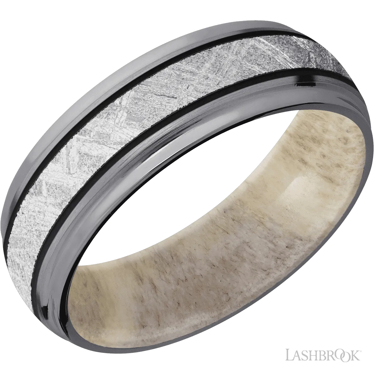 Tantalum with Satin , Polish Finish and Meteorite Inlay and Antler - 7MM