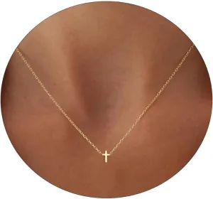 Tasiso Cross Necklace for WomenSmall Cross Necklace 14k Gold Plated Tiny Cross Pendant Choker Necklaces Simple Gold Cross Necklaces for Women Cute Aesthetic Necklaces Dainty Jewelry for Women Girls