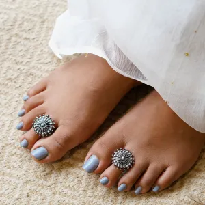 Teejh Megh Silver Oxidised  Toe Rings