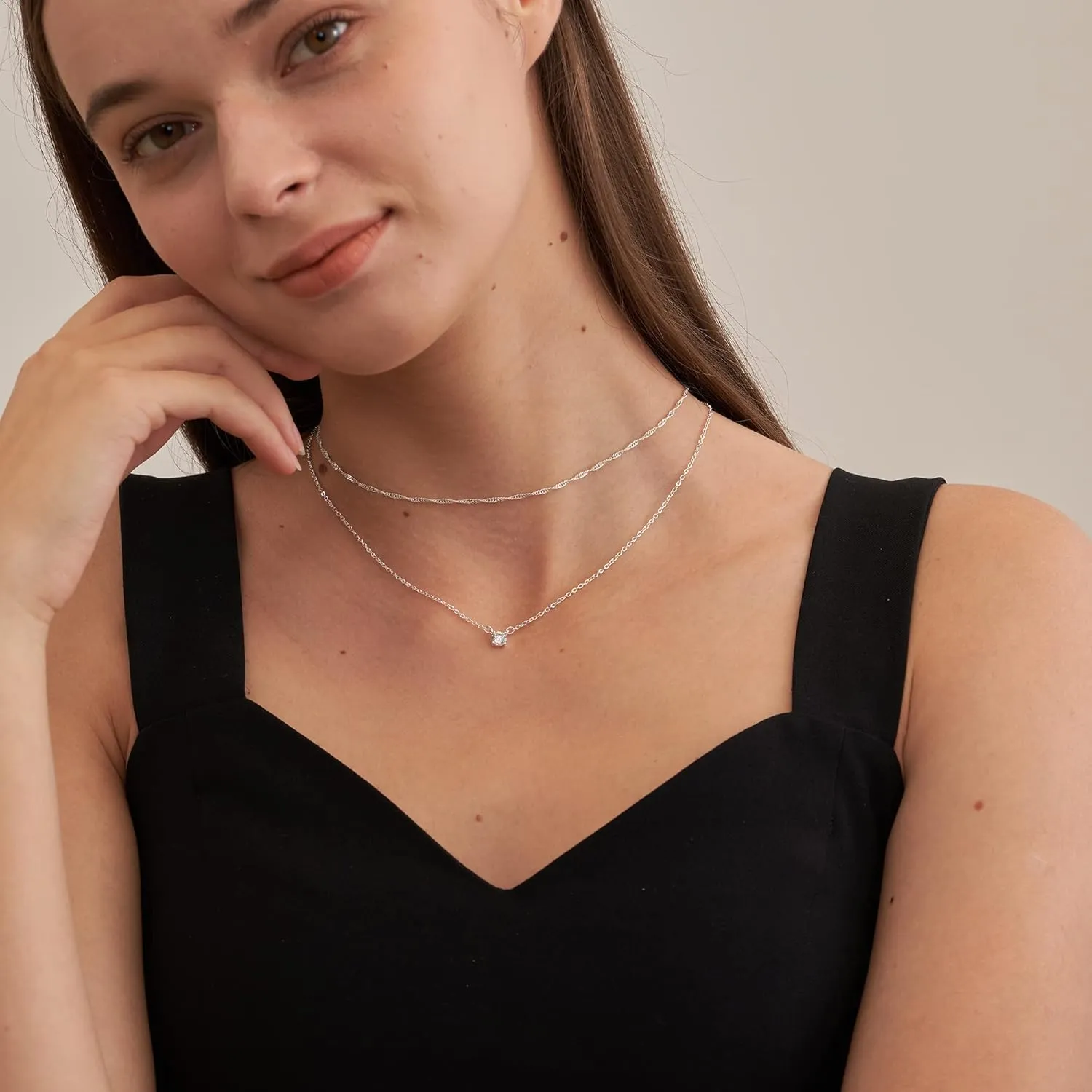 Tewiky Diamond Necklaces for Women, Dainty S925 Sterling Silver/ 14K Gold Choker Necklace Simple Silver CZ Jewelry Necklaces for Women Trendy Gifts