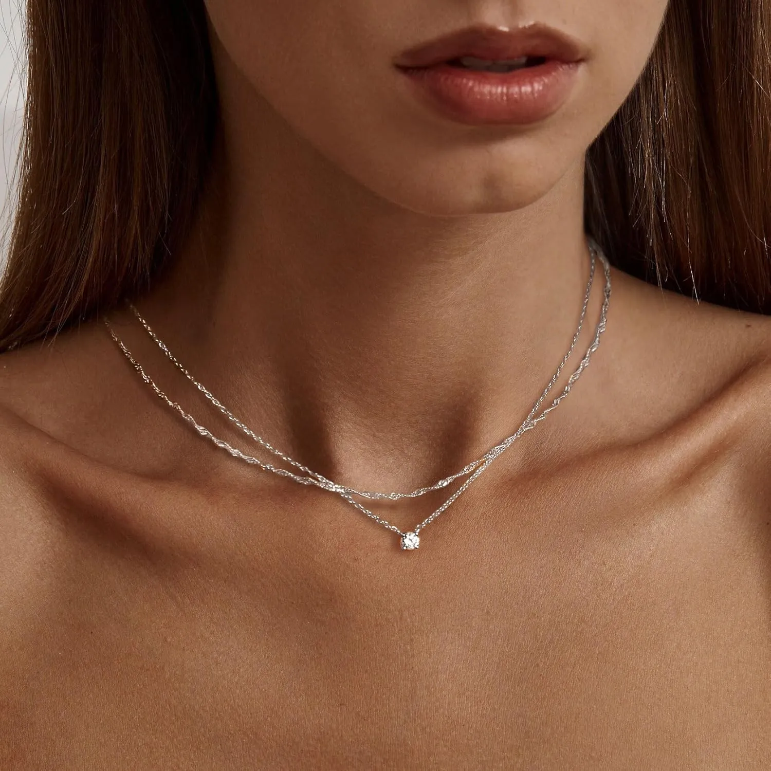 Tewiky Diamond Necklaces for Women, Dainty S925 Sterling Silver/ 14K Gold Choker Necklace Simple Silver CZ Jewelry Necklaces for Women Trendy Gifts