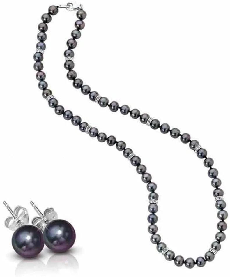 The Danbury Mint Midnight Spell Black Pearl Necklace with Matching Earrings, Black Pearl Jewelry Set, Jewelry Set for Her #1333-0360