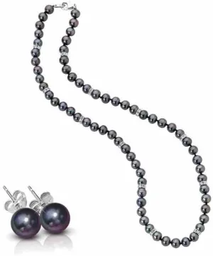 The Danbury Mint Midnight Spell Black Pearl Necklace with Matching Earrings, Black Pearl Jewelry Set, Jewelry Set for Her #1333-0360