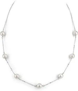 The Pearl Source 14K Gold 7.5-8.0mm AAA Quality Round Genuine White Japanese Akoya Saltwater Cultured Pearl Tincup Necklace in 20" Matinee Length for Women