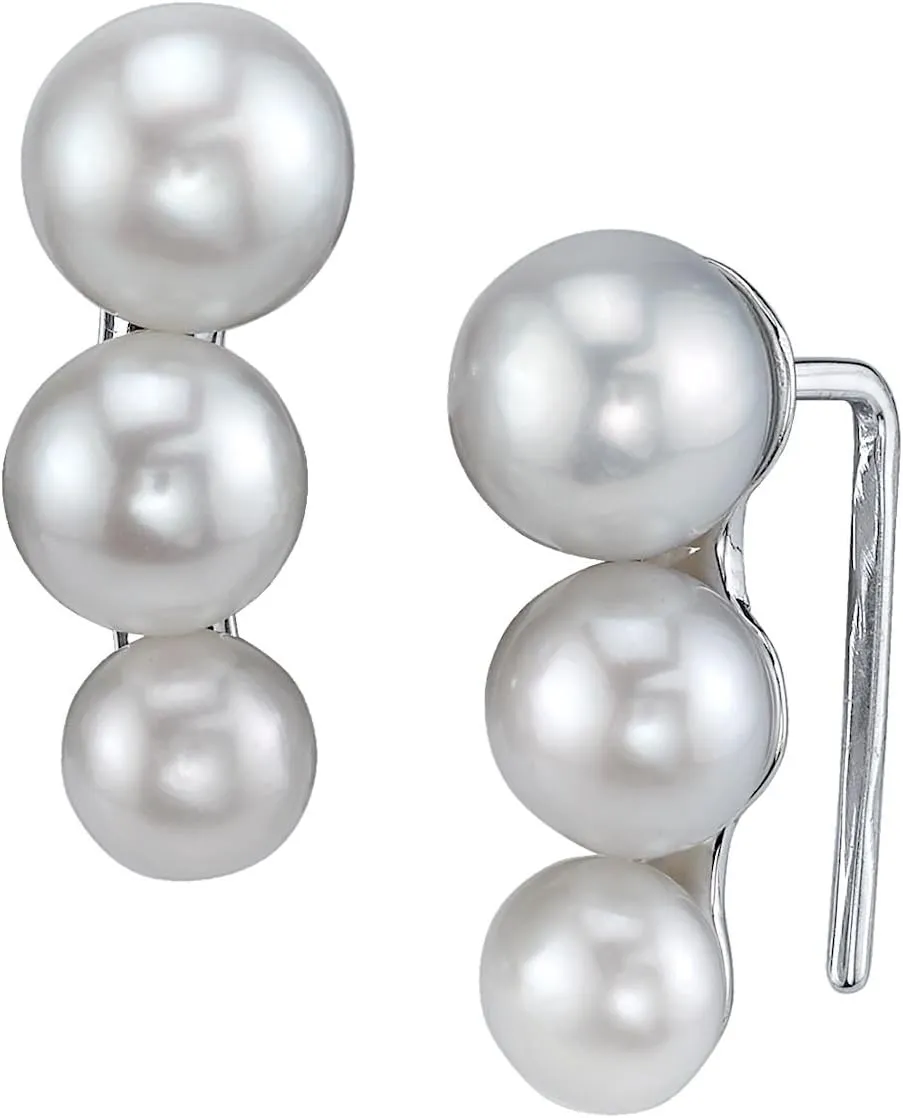THE PEARL SOURCE 5-7mm Genuine White Freshwater Cultured Pearl Ilana Earrings for Women