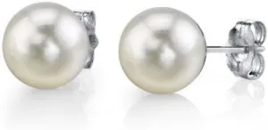 THE PEARL SOURCE Round White Freshwater Real Pearl Earrings in AAAA Quality for Women - 14k Gold Stud Earrings | Hypoallergenic Earrings with Genuine Cultured Pearls, 7.0-7.5mm
