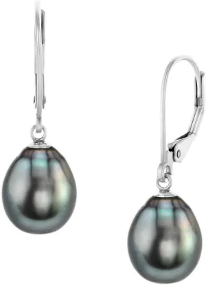 THE PEARL SOURCE Tahitian Real Pearl Earrings for Women - 14k Gold Leverback Earrings | Hypoallergenic Earrings with Genuine Drop Shape Tahitian Cultured Pearls, 10-11mm