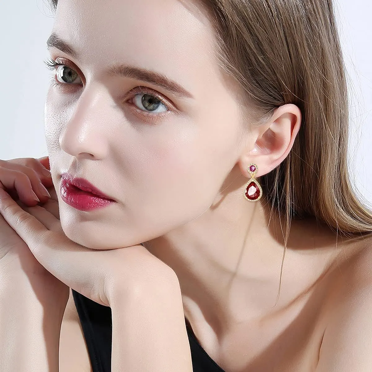 TOUPOP Birthstone Teardrop Stud Earrings for Women 14k Gold Plated Sterling Silver Dangle Earrings Jewelry Birthday Gifts for Mom Girls Her