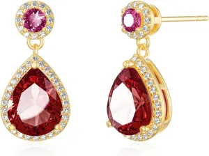 TOUPOP Birthstone Teardrop Stud Earrings for Women 14k Gold Plated Sterling Silver Dangle Earrings Jewelry Birthday Gifts for Mom Girls Her