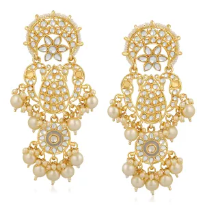 Traditional White Kundan Long Dangler Earring
