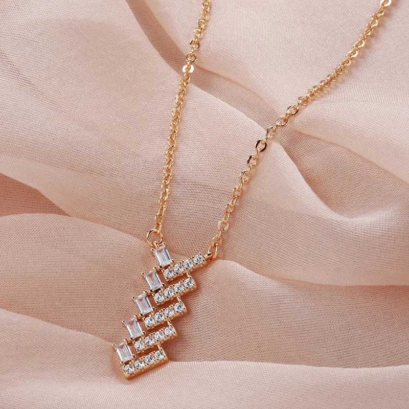 Trendy Geometric 14K Filled Rose Gold AAA Zircon Diamonds Necklace For Women  Daily Party Fine Jewellery