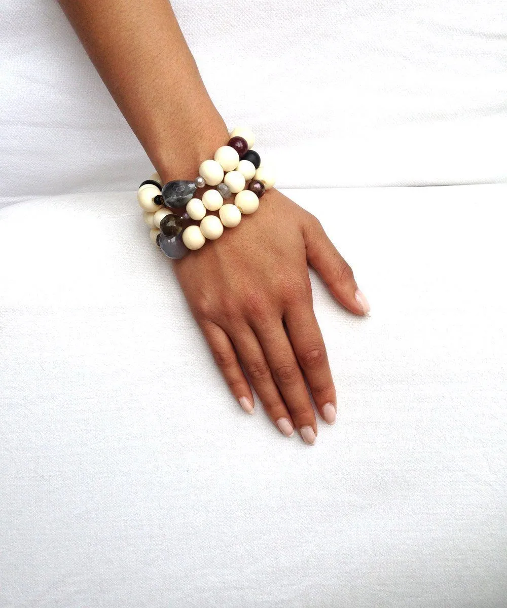 Trio bracelet os, perles fines, onyx et agate - Lara Curcio Jewelry