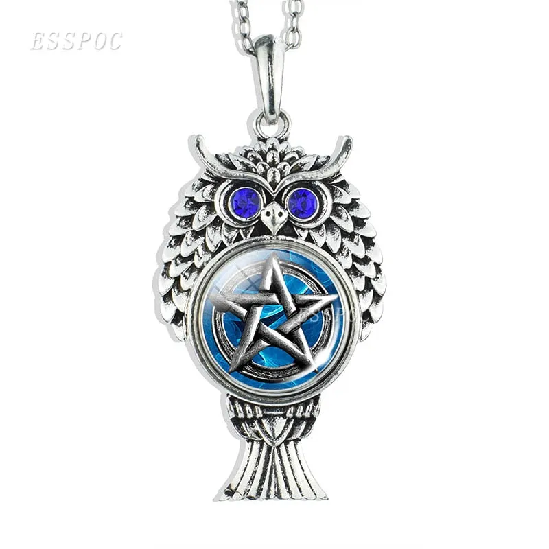 Triple Moon Goddess Necklace Silver Chain Owl Shape Pendant Wiccan Goth Jewerally