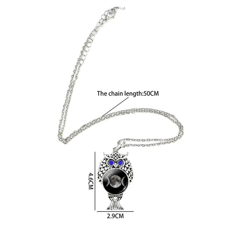 Triple Moon Goddess Necklace Silver Chain Owl Shape Pendant Wiccan Goth Jewerally