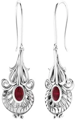Ultimate Design 2 Ct Oval Cut Red Ruby For Women's Hook Drop Dangle Earring's 14K White Gold Plated