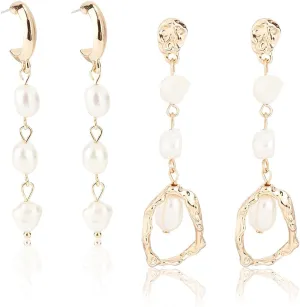UNICRAFTALE 2 Styles Baroque Pearl Earrings White Pearl Beaded Hanging Stud Earrings Long Freshwater Margarite Dangle Earrings Drop Earrings Bridal Wedding Gifts for Women Wedding Bridemaids