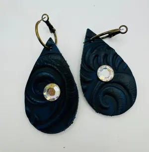 Unique Earrings: Black and blue leather swirl