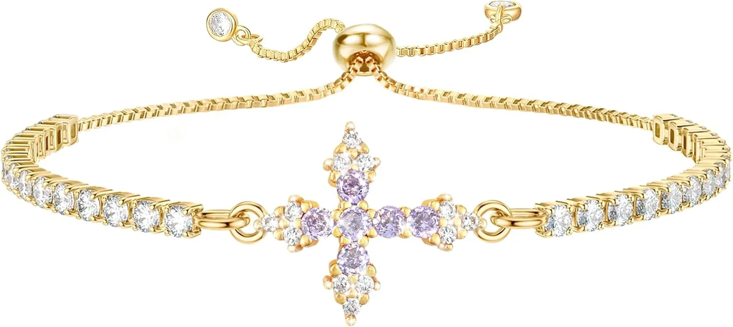 VIBILIA Bracelets for Women, Cross Bracelets for Women Trendy, Adjustable Bracelets, Dainty Tennis Bracelets, Catholic Gift for Mom Daughter Wife Sister Friend, Communion Gift