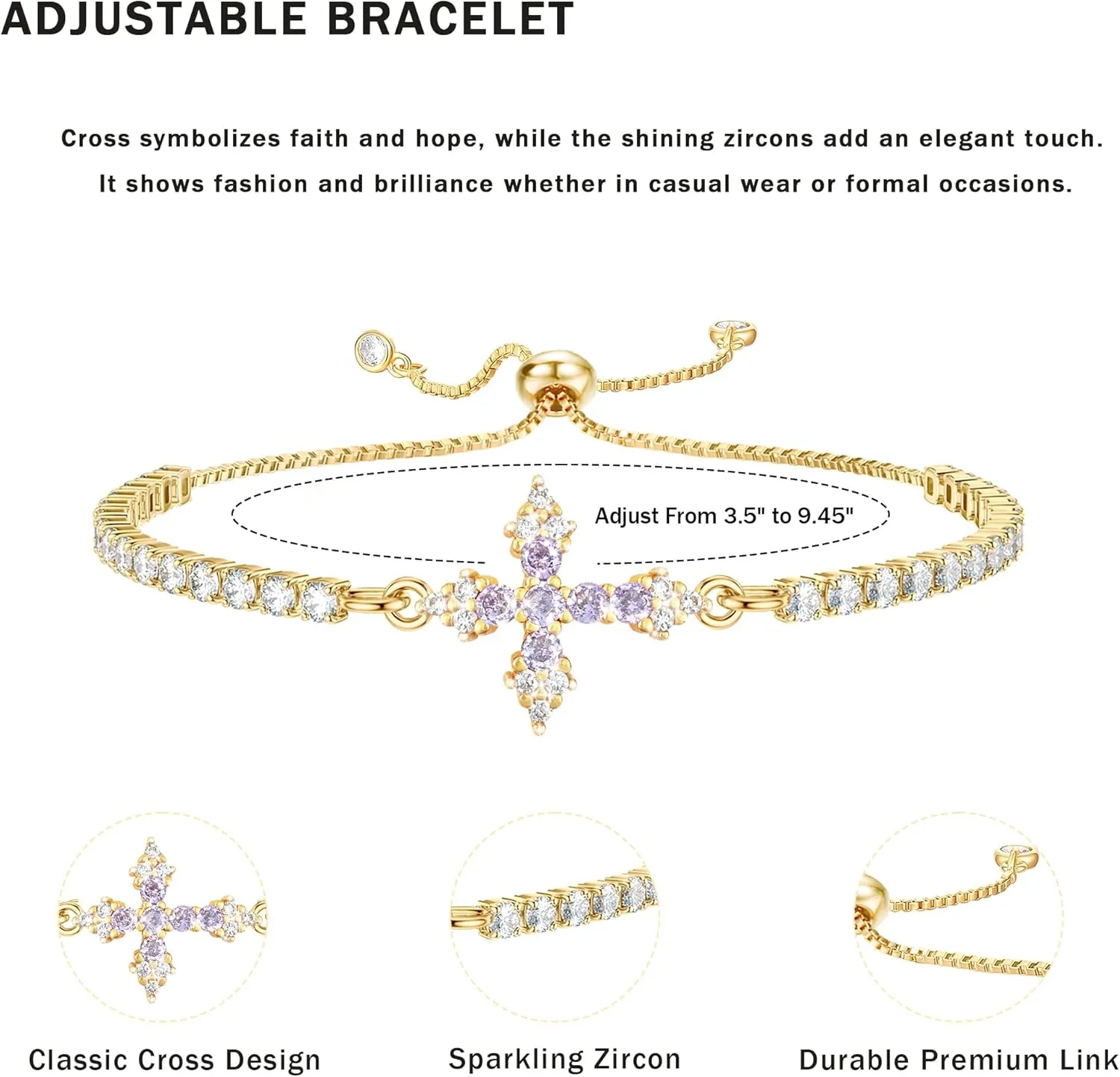 VIBILIA Bracelets for Women, Cross Bracelets for Women Trendy, Adjustable Bracelets, Dainty Tennis Bracelets, Catholic Gift for Mom Daughter Wife Sister Friend, Communion Gift