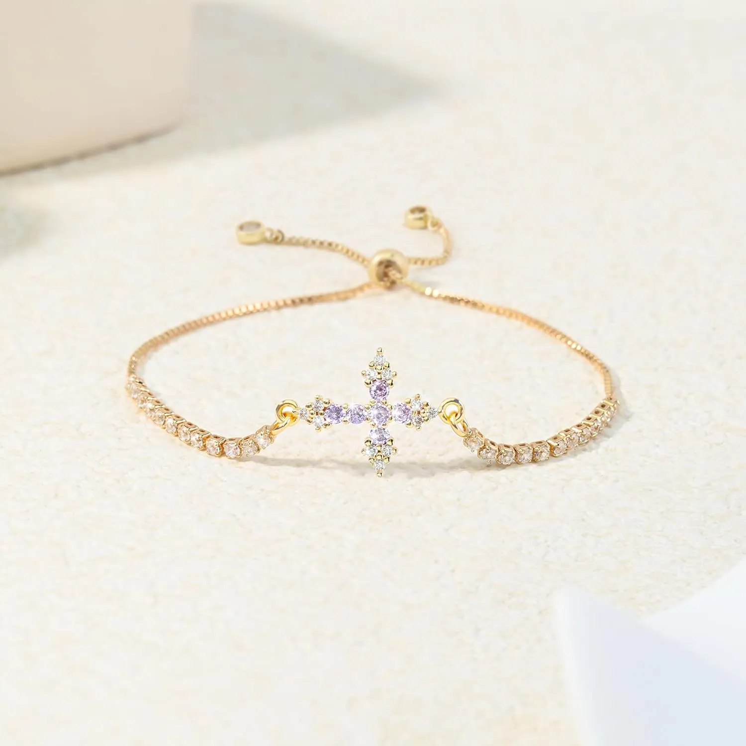 VIBILIA Bracelets for Women, Cross Bracelets for Women Trendy, Adjustable Bracelets, Dainty Tennis Bracelets, Catholic Gift for Mom Daughter Wife Sister Friend, Communion Gift