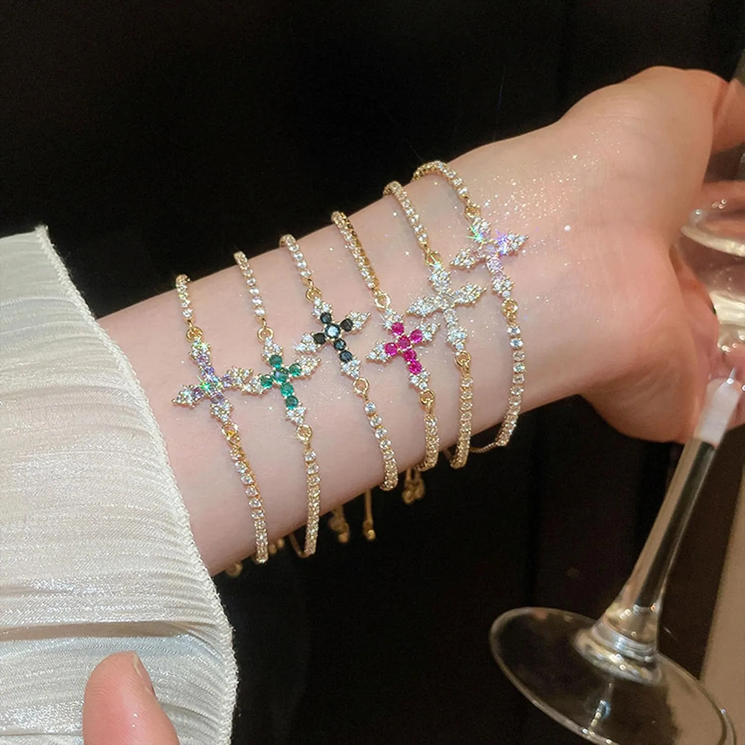 VIBILIA Bracelets for Women, Cross Bracelets for Women Trendy, Adjustable Bracelets, Dainty Tennis Bracelets, Catholic Gift for Mom Daughter Wife Sister Friend, Communion Gift