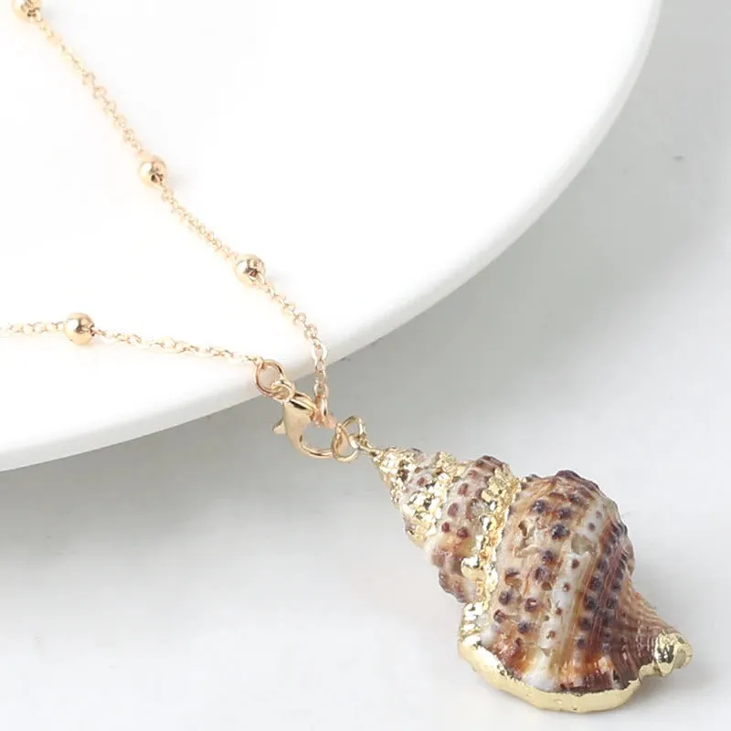 Vibrant Bohemian Summer Beach Conch Seashell Charm Necklace