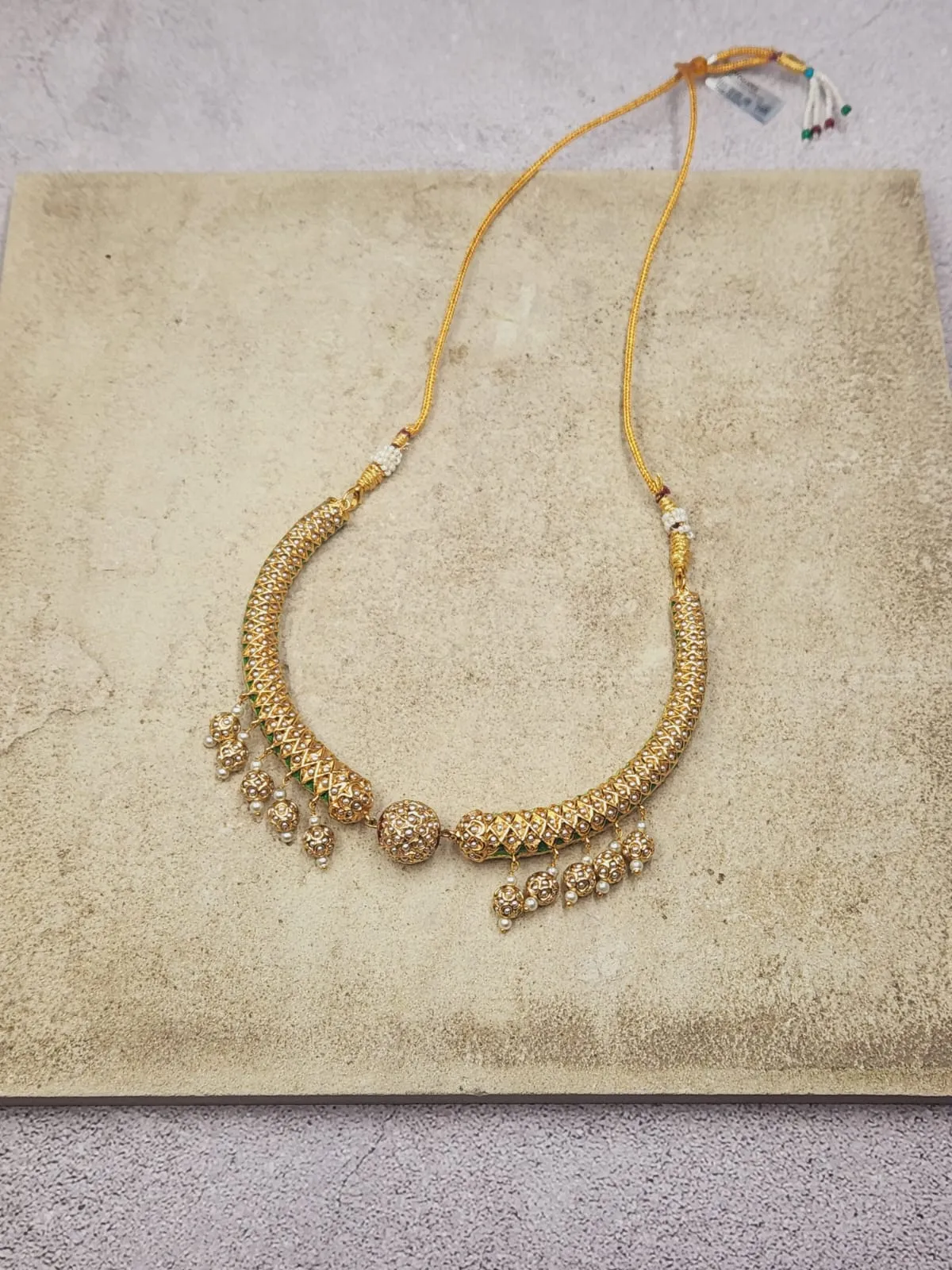 Vibrant Navaratan Jadau Sonamoti Hasli Choker Necklace