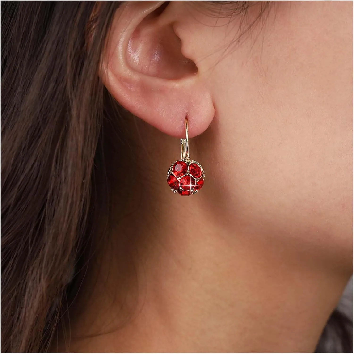 Vintage Crystal Ruby Dangle Earrings Red Ruby Drop Earrings Gold Ball Hoop Huggie Earrings Ruby Crystal Stud Earrings Jewelry for Women (Red)