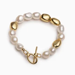 Vintage Gold Bead Baroque Pearl Bracelet
